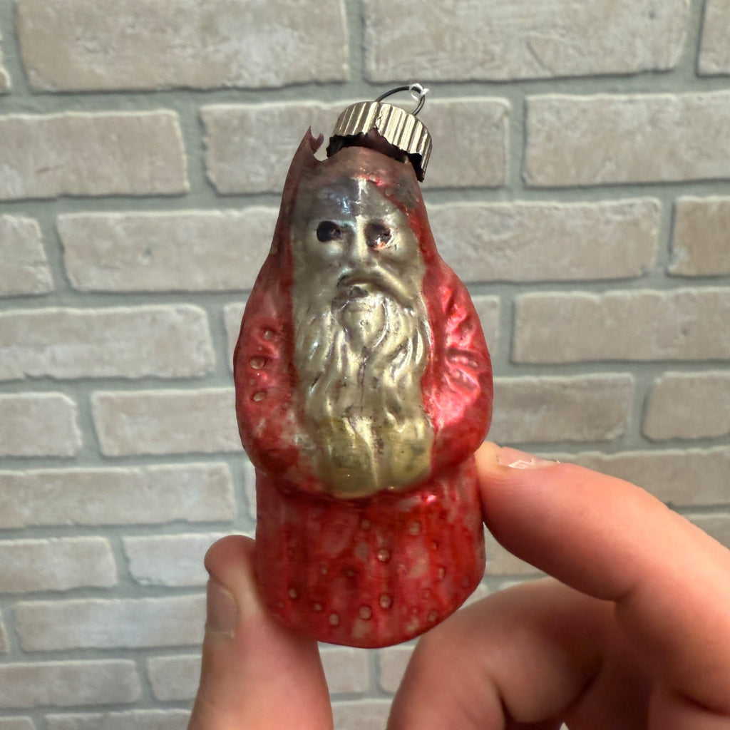 Antique Victorian Christmas Ornament Santa Claus Painted Glass Early As-Is