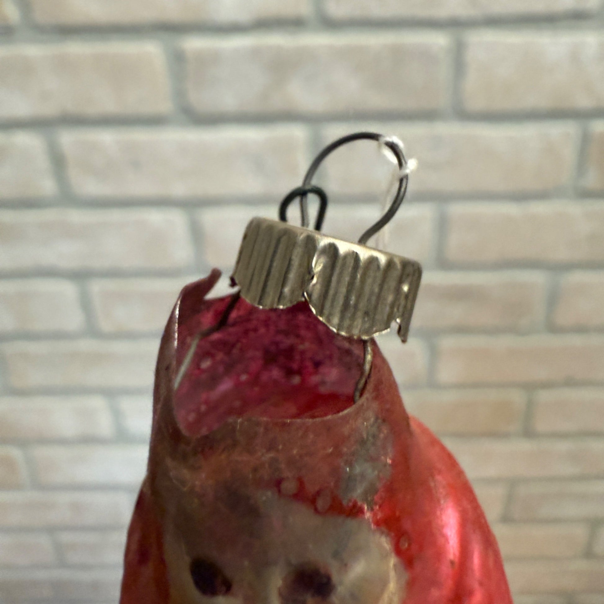 Antique Victorian Christmas Ornament Santa Claus Painted Glass Early As-Is