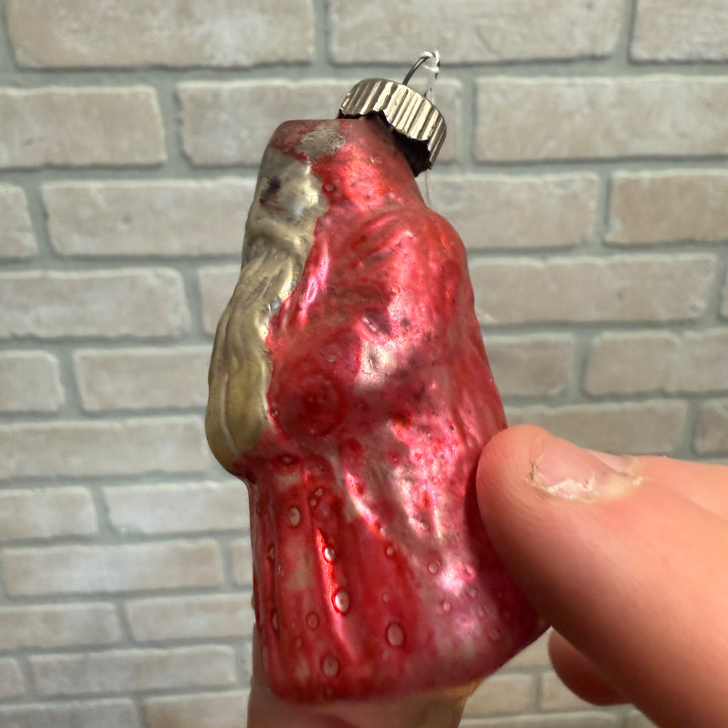 Antique Victorian Christmas Ornament Santa Claus Painted Glass Early As-Is