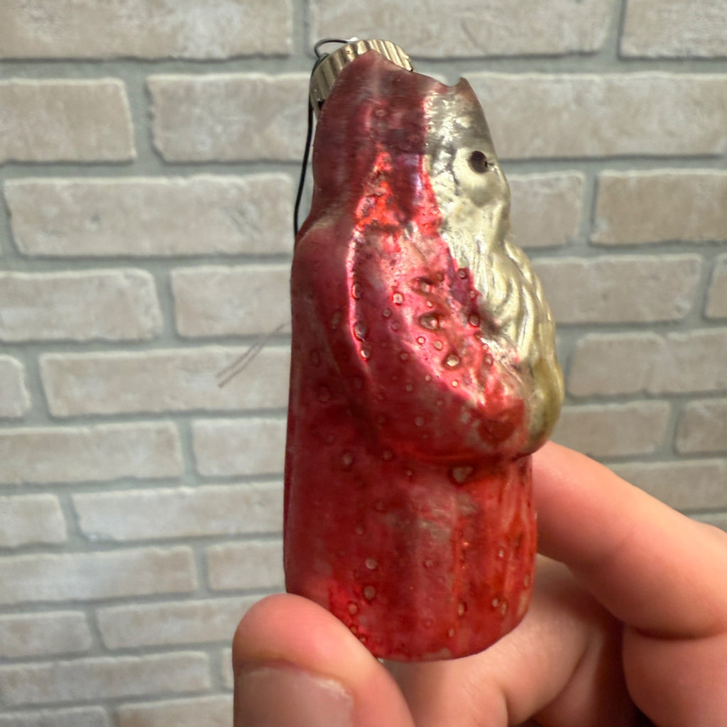 Antique Victorian Christmas Ornament Santa Claus Painted Glass Early As-Is