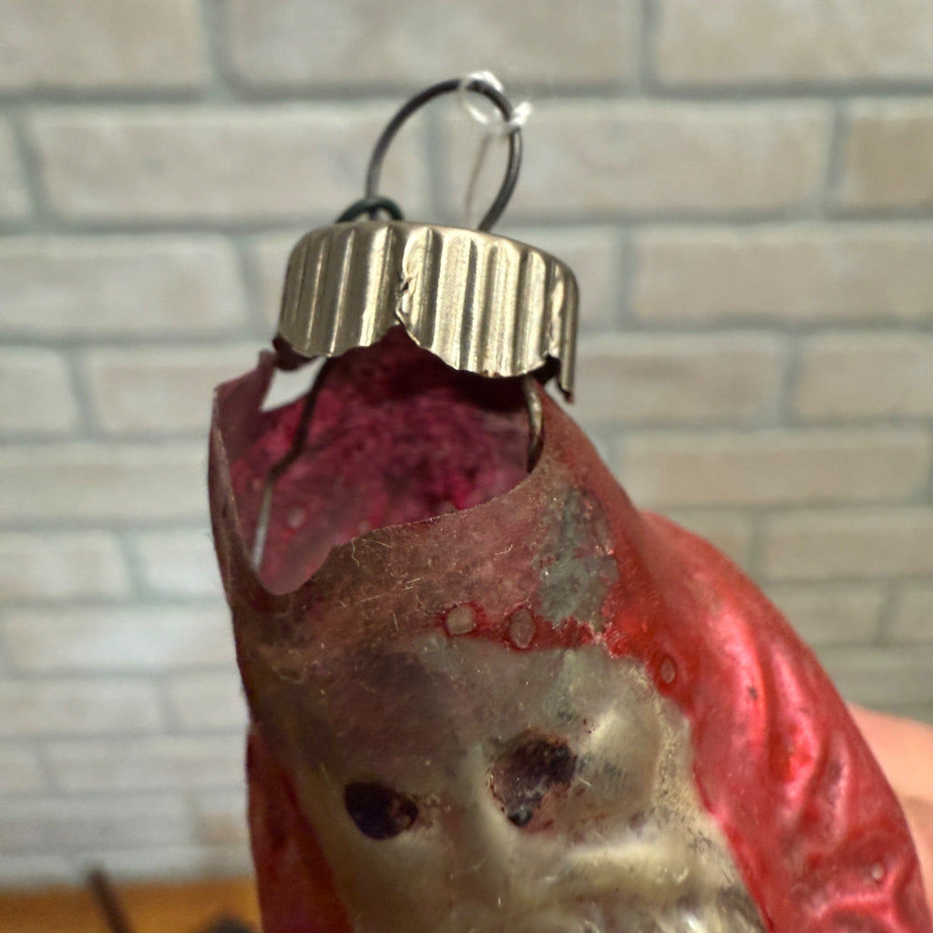 Antique Victorian Christmas Ornament Santa Claus Painted Glass Early As-Is