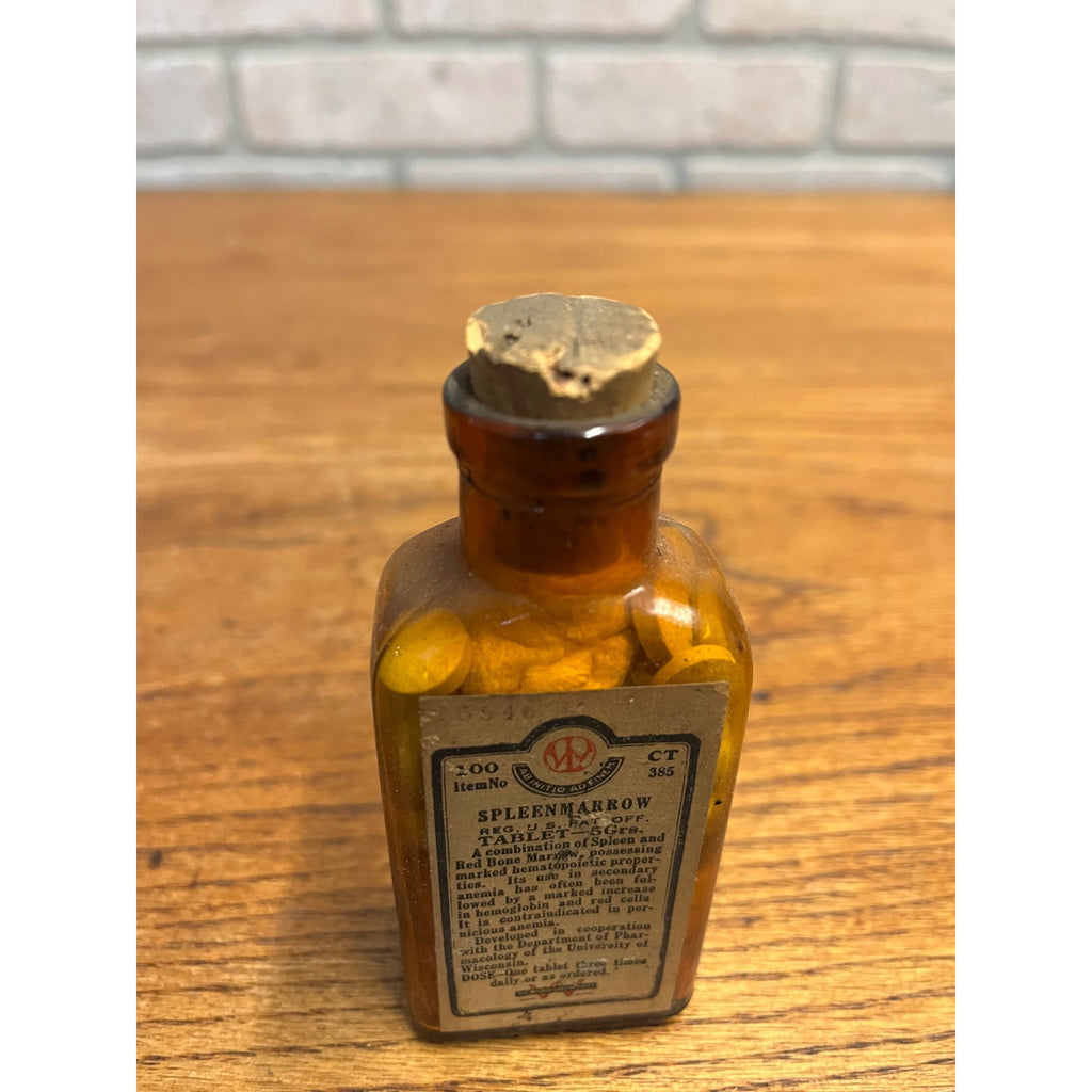 Vintage 1930s Spleenmarrow Apothecary Medicine Amber Bottle Wilson Laboratories