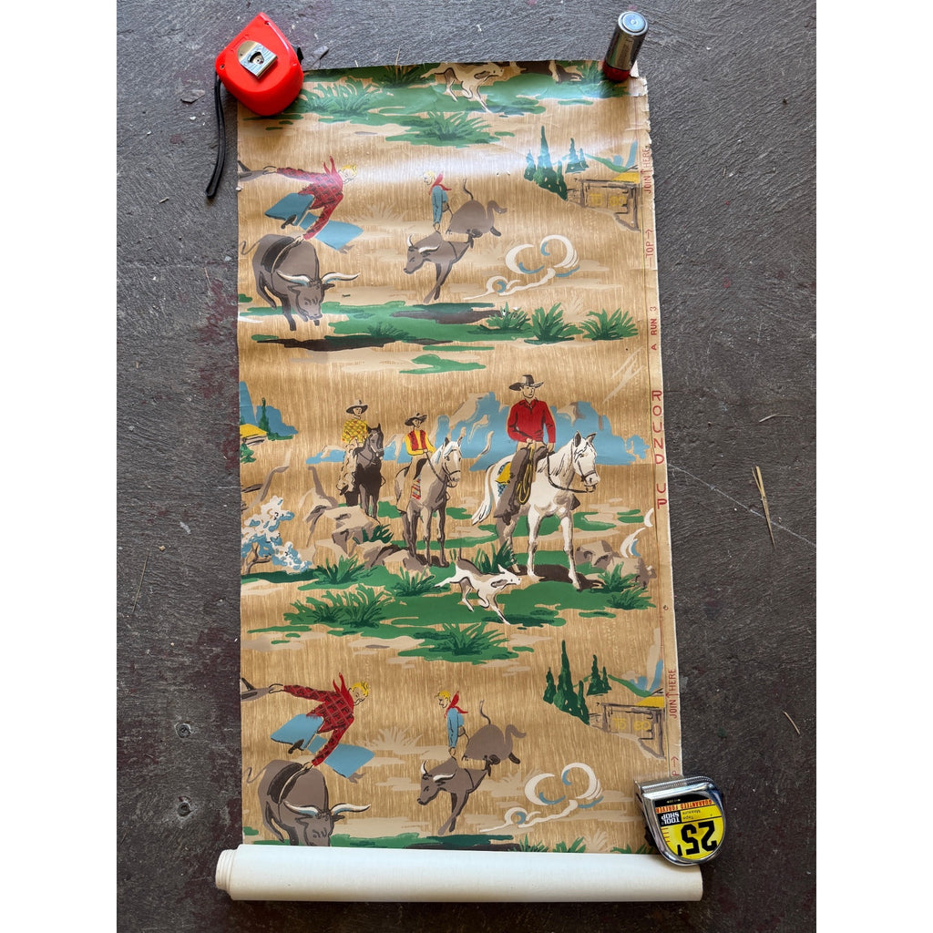 Vintage Western Cowboy Rodeo Child Room Wallpaper Roll For Crafting Repurpose