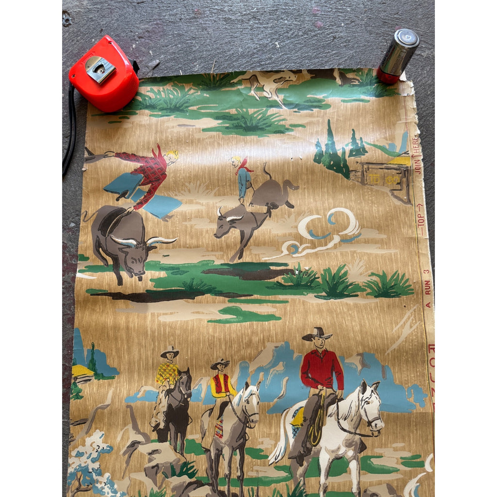 Vintage Western Cowboy Rodeo Child Room Wallpaper Roll For Crafting Repurpose