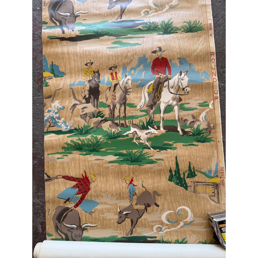 Vintage Western Cowboy Rodeo Child Room Wallpaper Roll For Crafting Repurpose