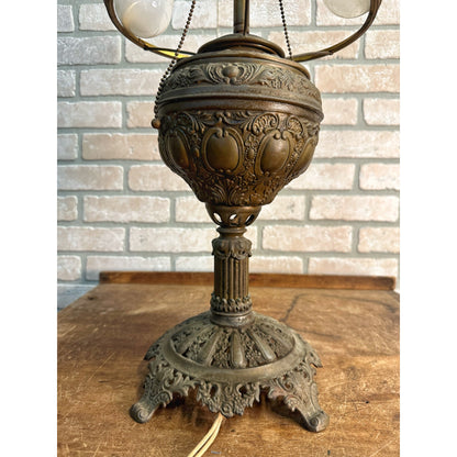 Antique Victorian 1800s Brass Pedestal Oil Lamp w/ Cast Base Ornate Electrified