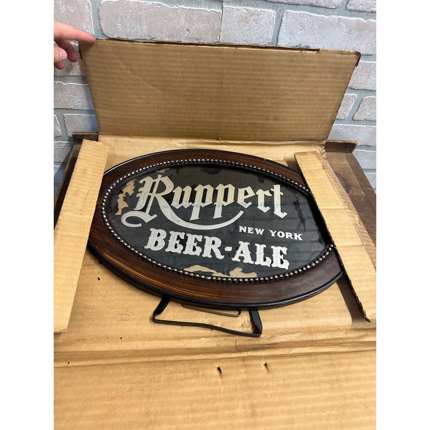 Vintage Ruppert Beer-Ale New York Reverse Painted on Glass w/ Original Box