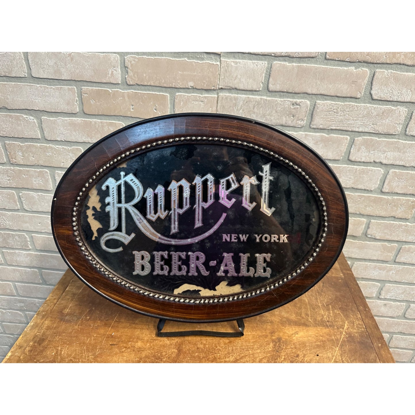 Vintage Ruppert Beer-Ale New York Reverse Painted on Glass w/ Original Box