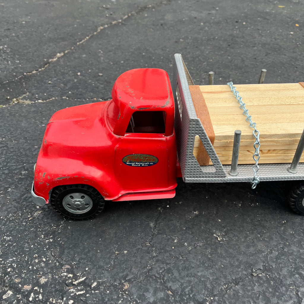 Vintage 1955 Tonka Lumber Truck Flatbed Hauler Pressed Steel Toy