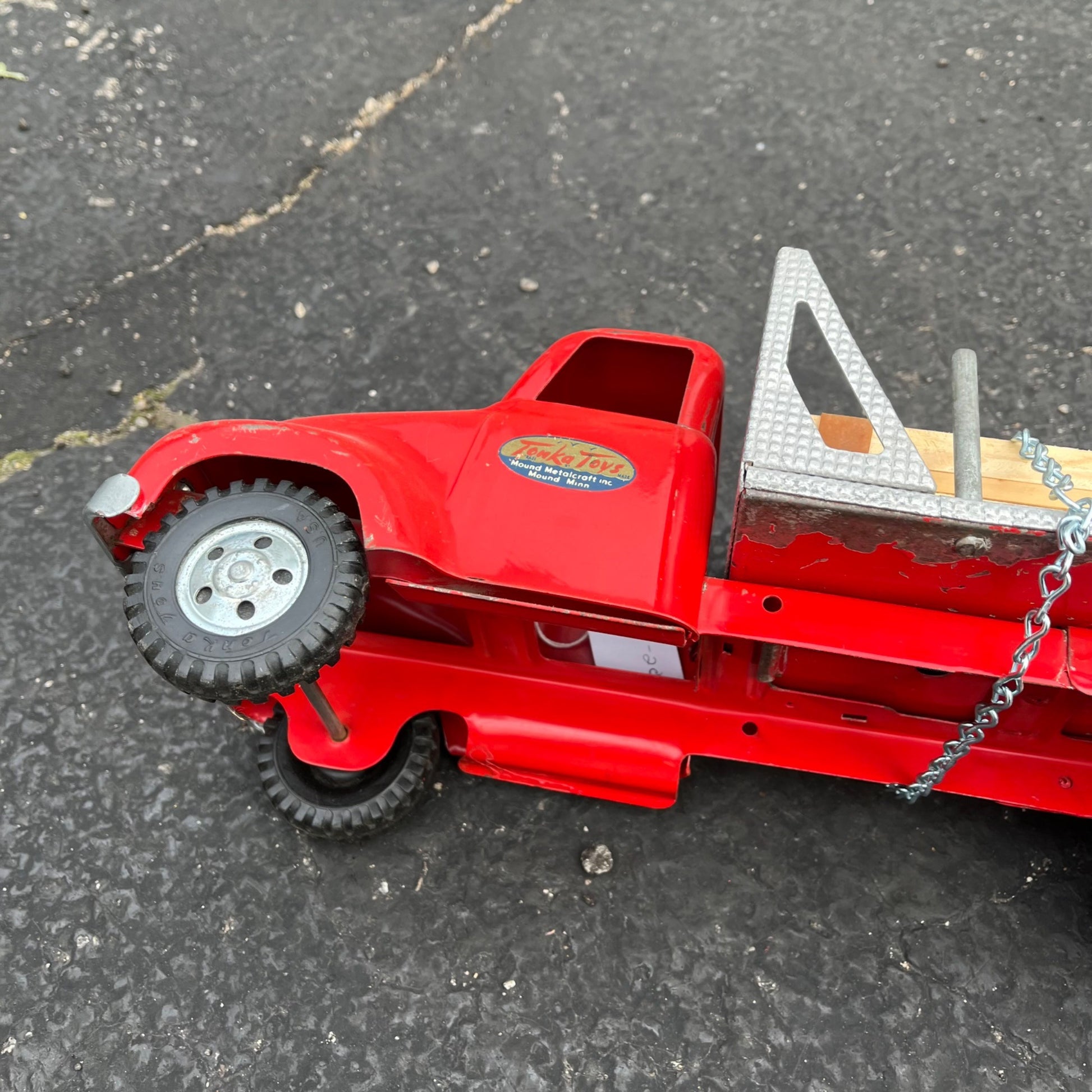 Vintage 1955 Tonka Lumber Truck Flatbed Hauler Pressed Steel Toy