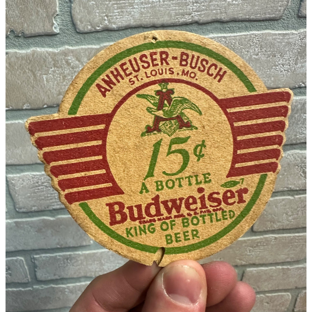 Vintage 1930's Anheuser-Busch Budweiser Beer Coaster 15 Cents a Bottle