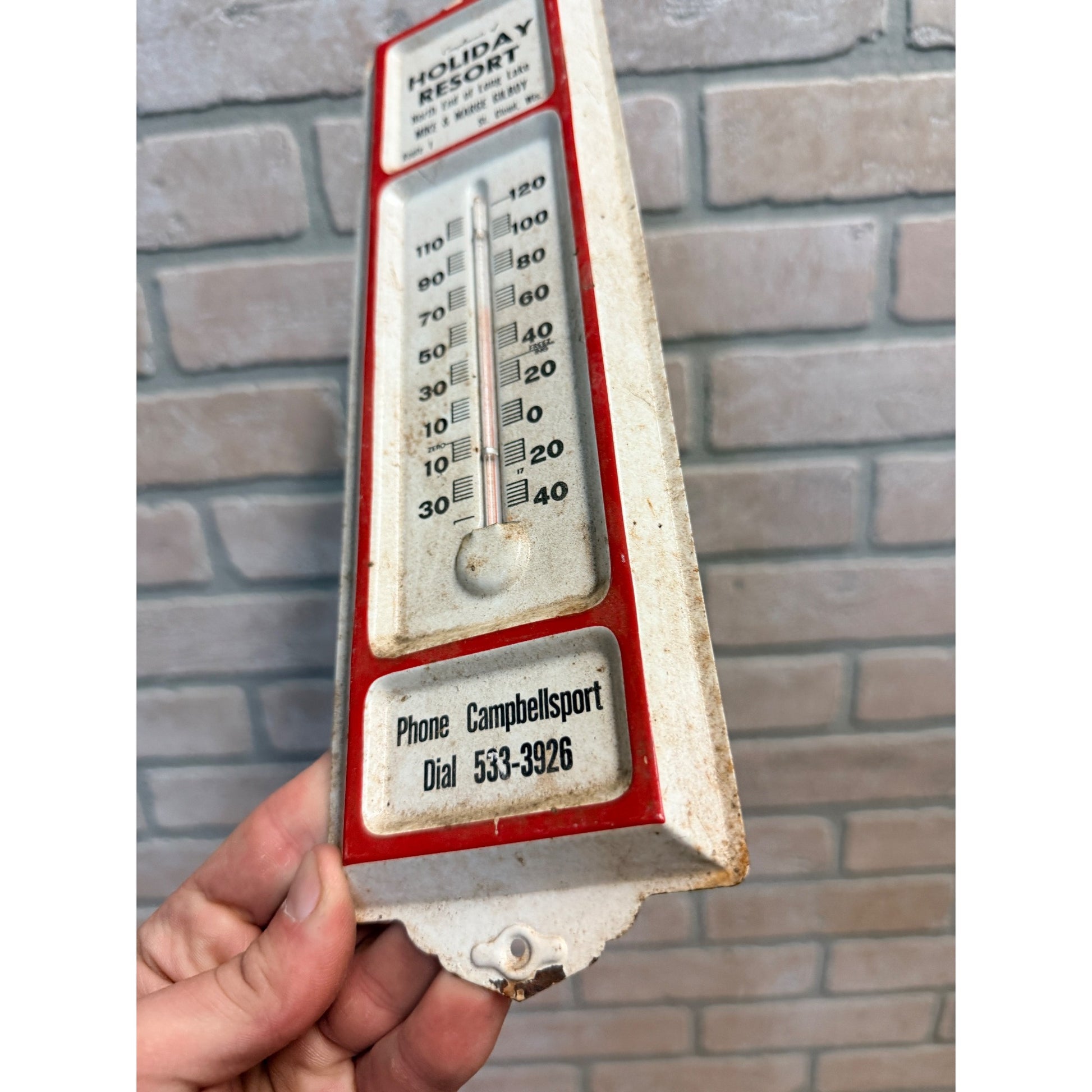 Vintage Holiday Resort Long Lake St Cloud  Gilboy Advertising Thermometer Campbellsport