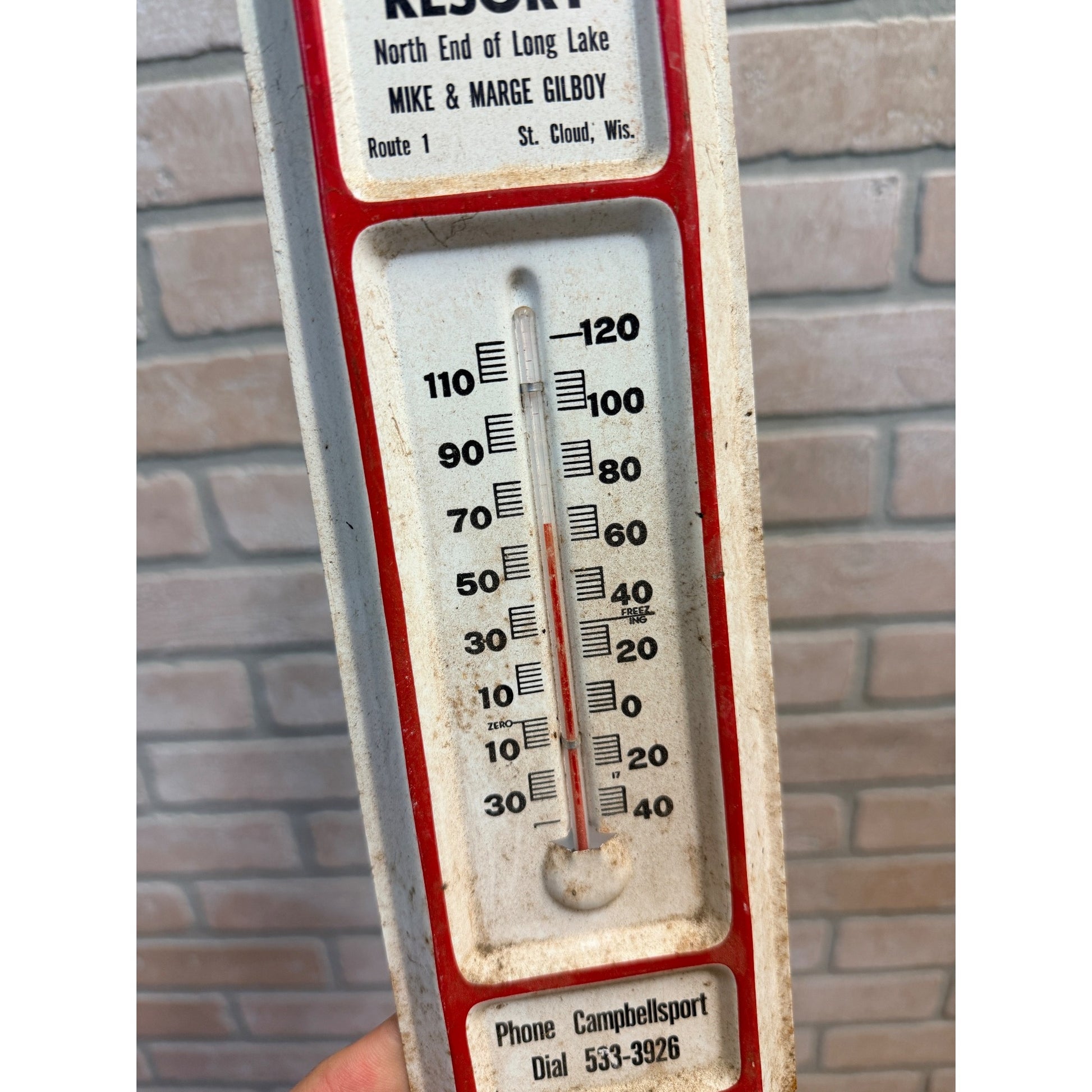 Vintage Holiday Resort Long Lake St Cloud  Gilboy Advertising Thermometer Campbellsport