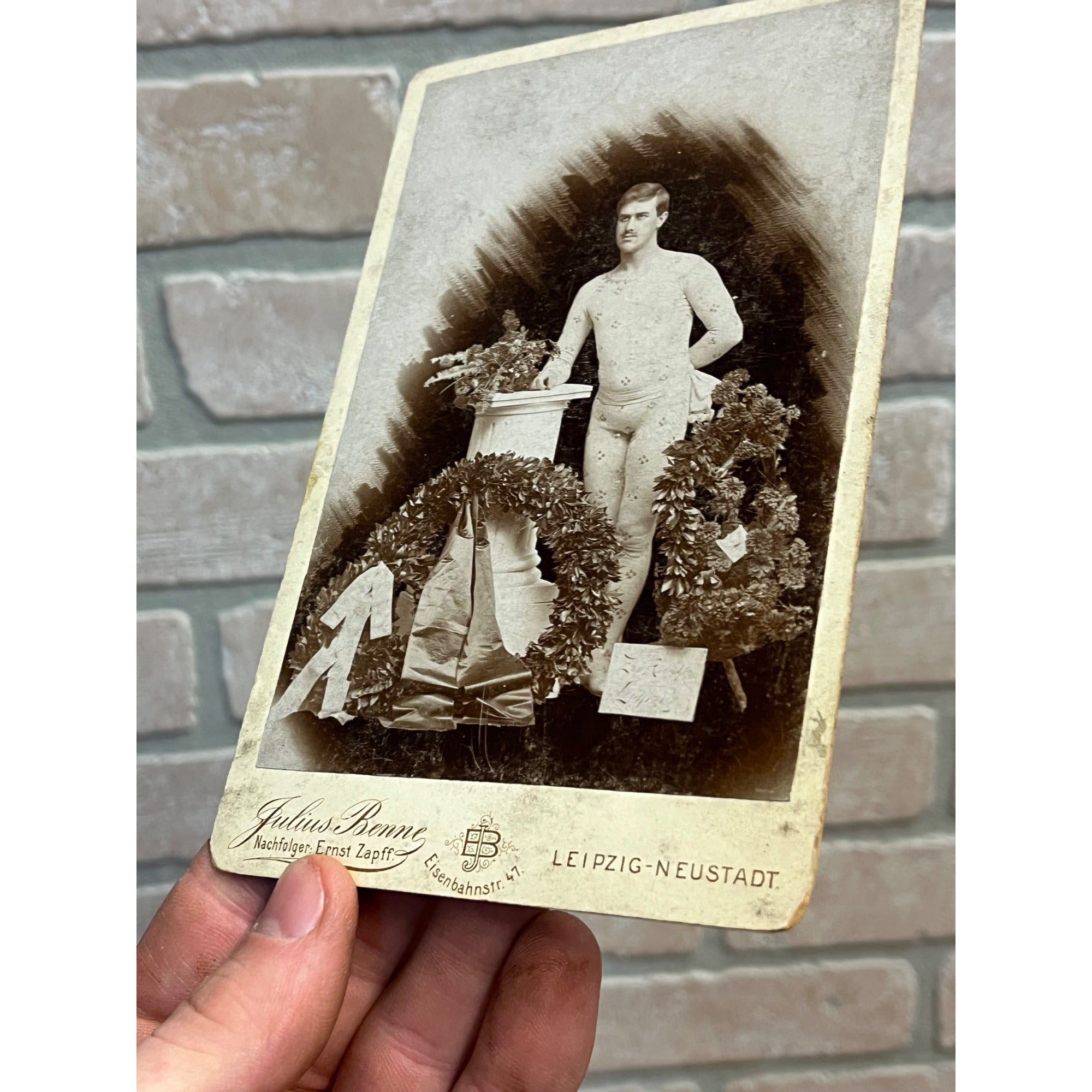 Antique Unusual German Cabinet Photo Athlete Performer Model Memorial Mortem?