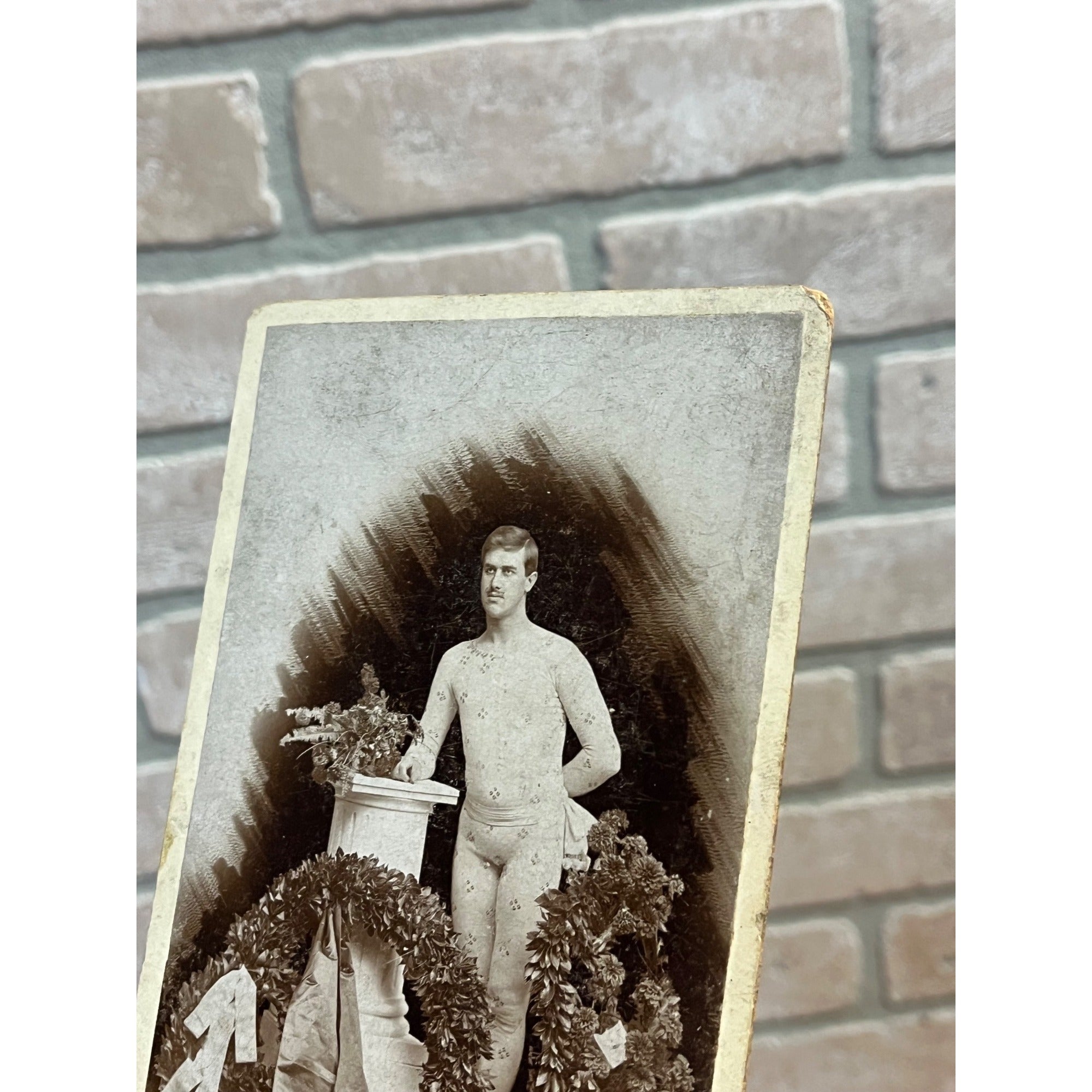 Antique Unusual German Cabinet Photo Athlete Performer Model Memorial Mortem?