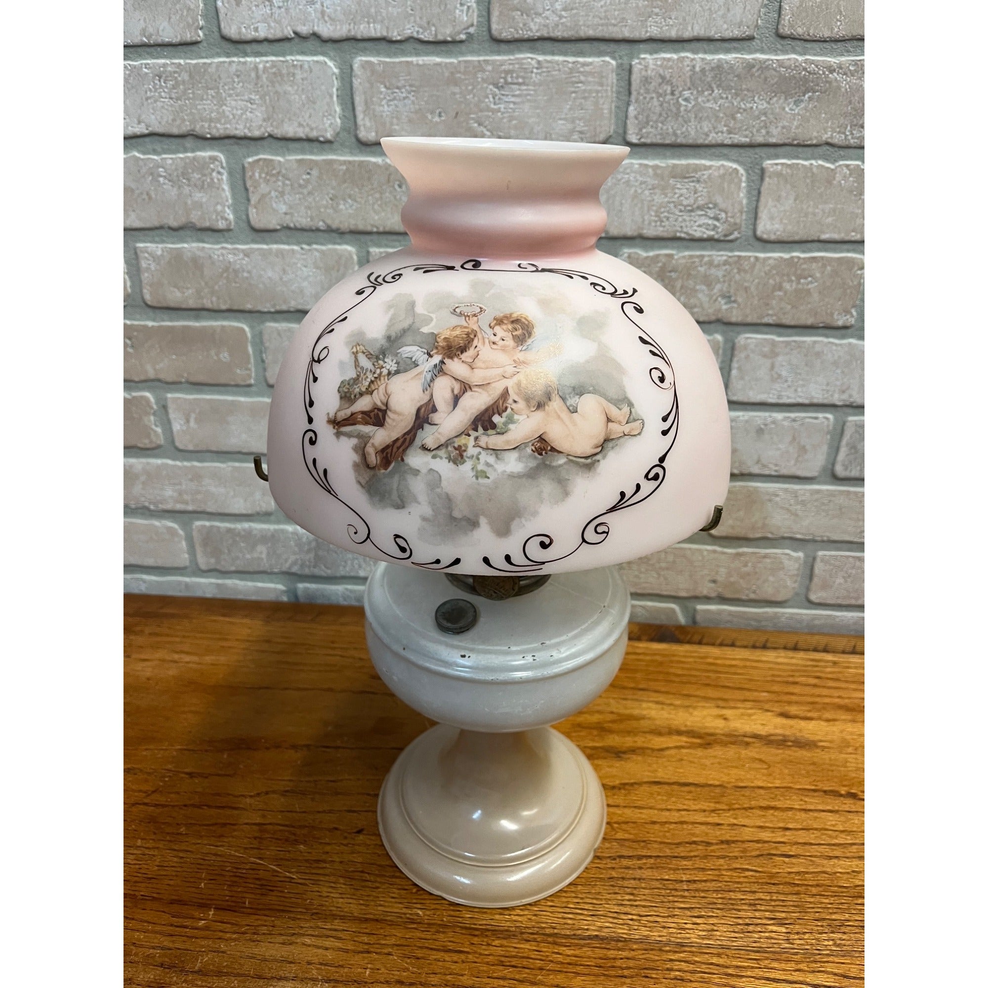 Aladdin White Venetian Glass Oil Lamp w/ Model B Burner & Shade