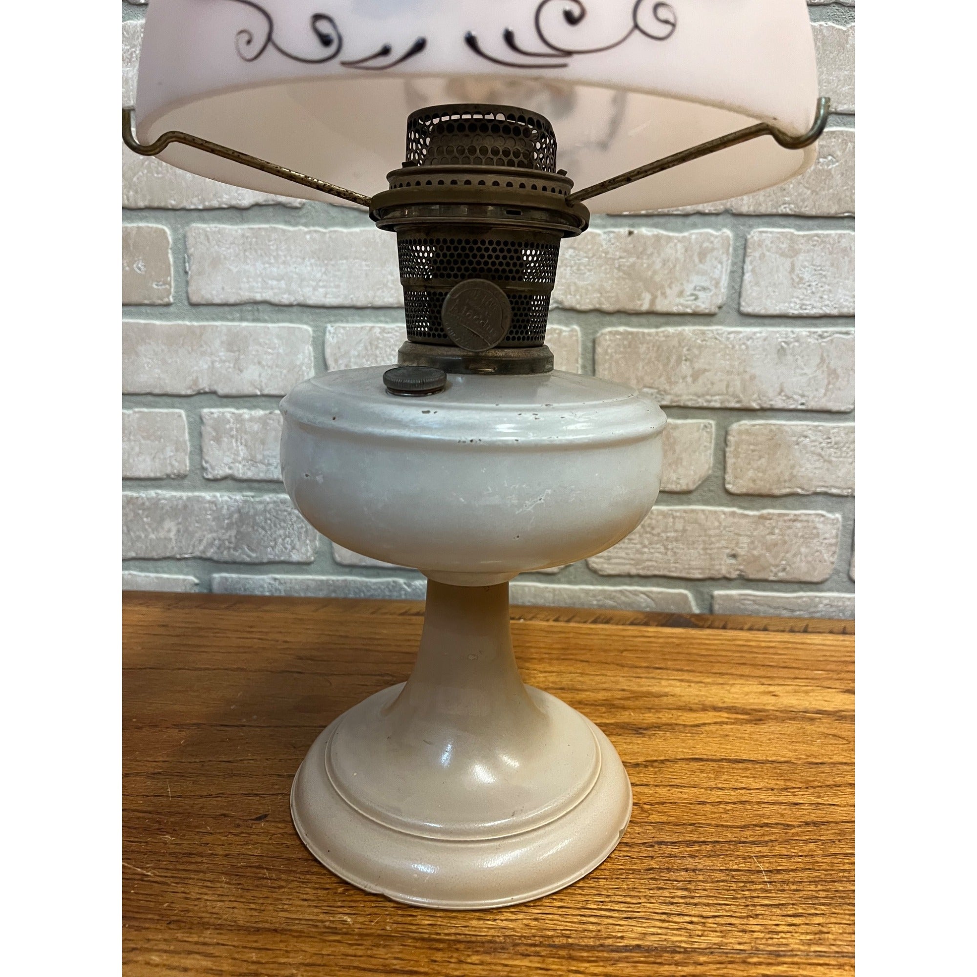 Aladdin White Venetian Glass Oil Lamp w/ Model B Burner & Shade