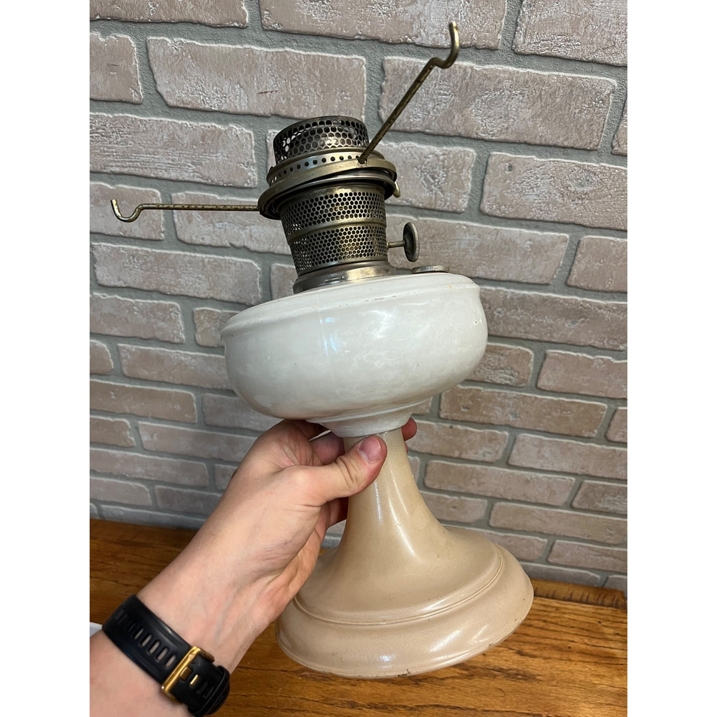 Aladdin White Venetian Glass Oil Lamp w/ Model B Burner & Shade