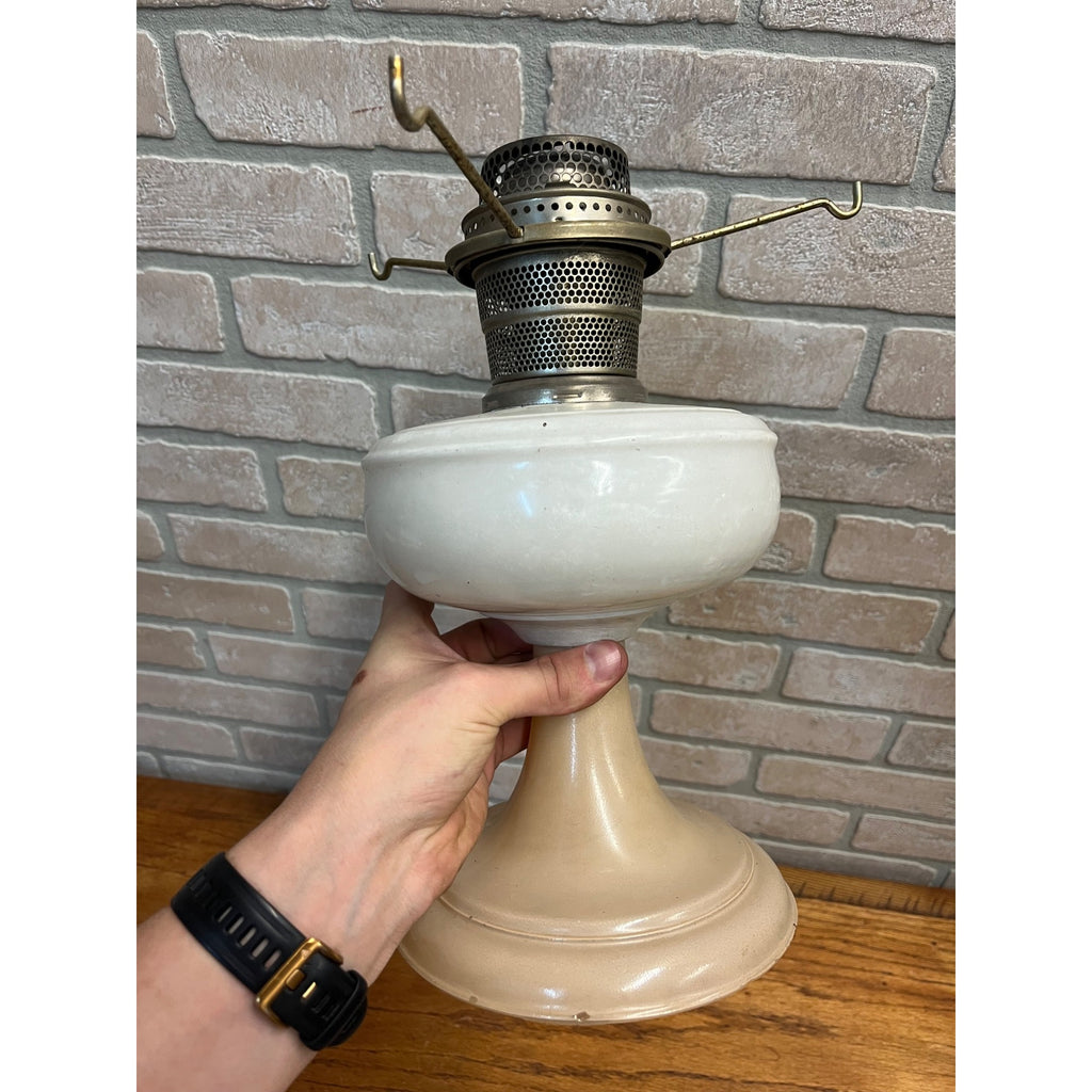 Aladdin White Venetian Glass Oil Lamp w/ Model B Burner & Shade