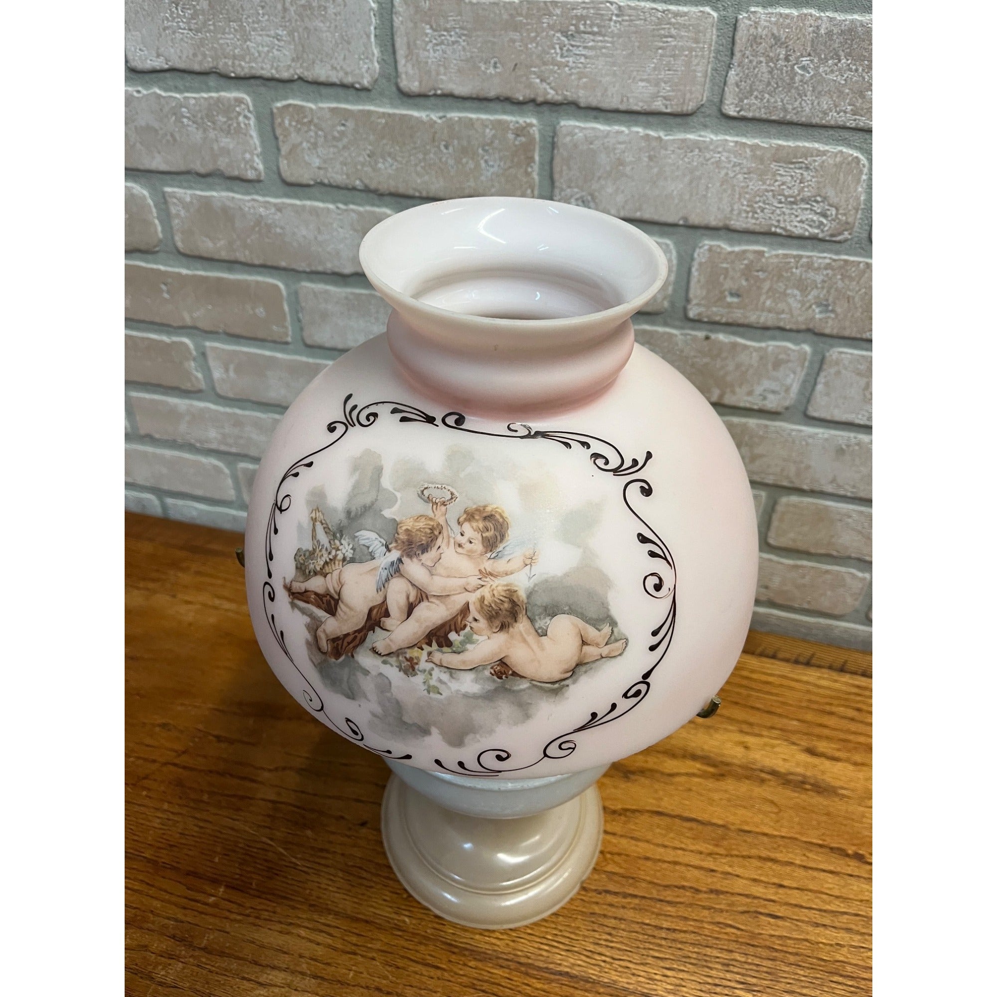 Aladdin White Venetian Glass Oil Lamp w/ Model B Burner & Shade