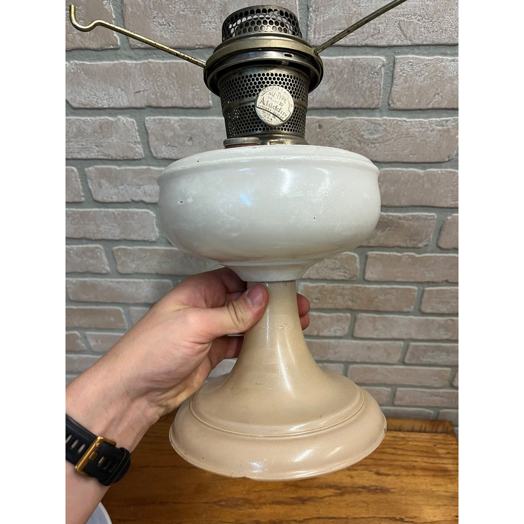 Aladdin White Venetian Glass Oil Lamp w/ Model B Burner & Shade