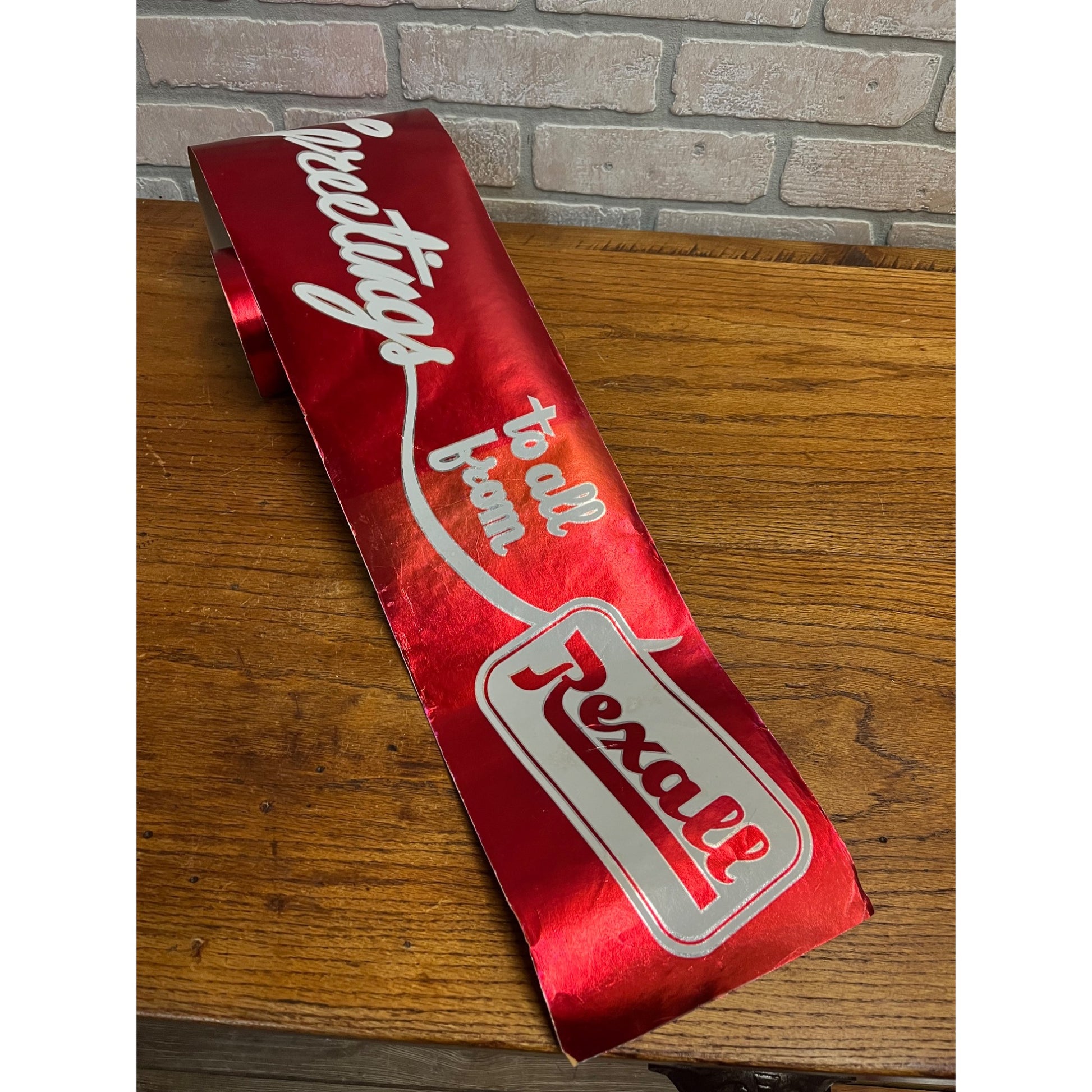 Vintage Rexall Drug Store Seasons Greetings Christmas Store Foil Paper Roll