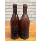 Early Lot (2) EL Husting Milwaukee Amber Bottles Wisconsin