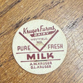 Milk Bottle Cap - Kruger Farms Dairy - Westfield, (Wisconsin) Wis WI - Maroon Text