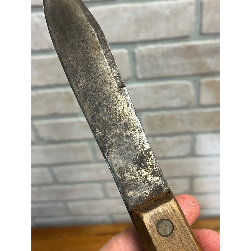 Vintage Fixed Hunting Camp Knife Wood Handle w/ Leather Sheath Beaded Native?