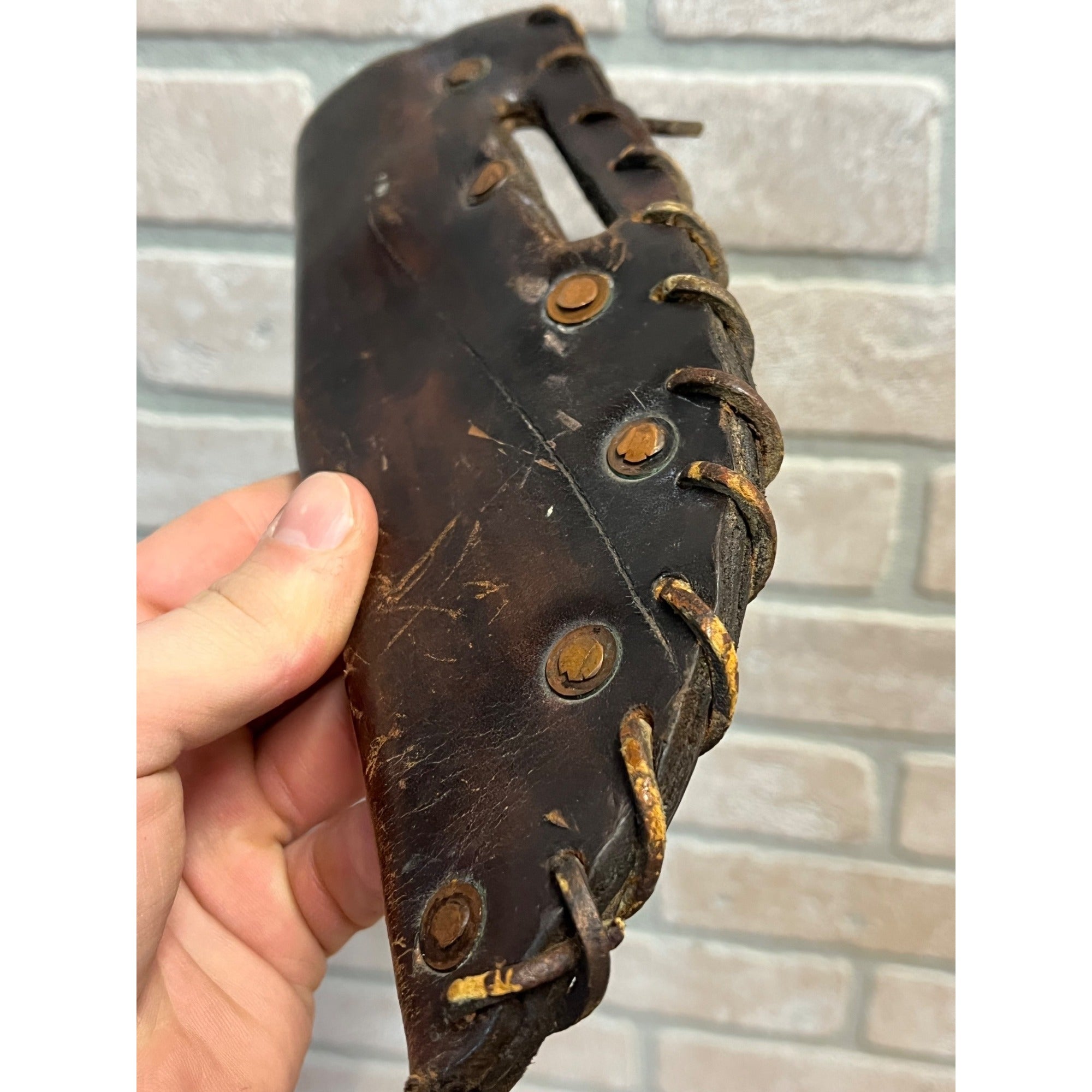 Vintage Fixed Hunting Camp Knife Wood Handle w/ Leather Sheath Beaded Native?