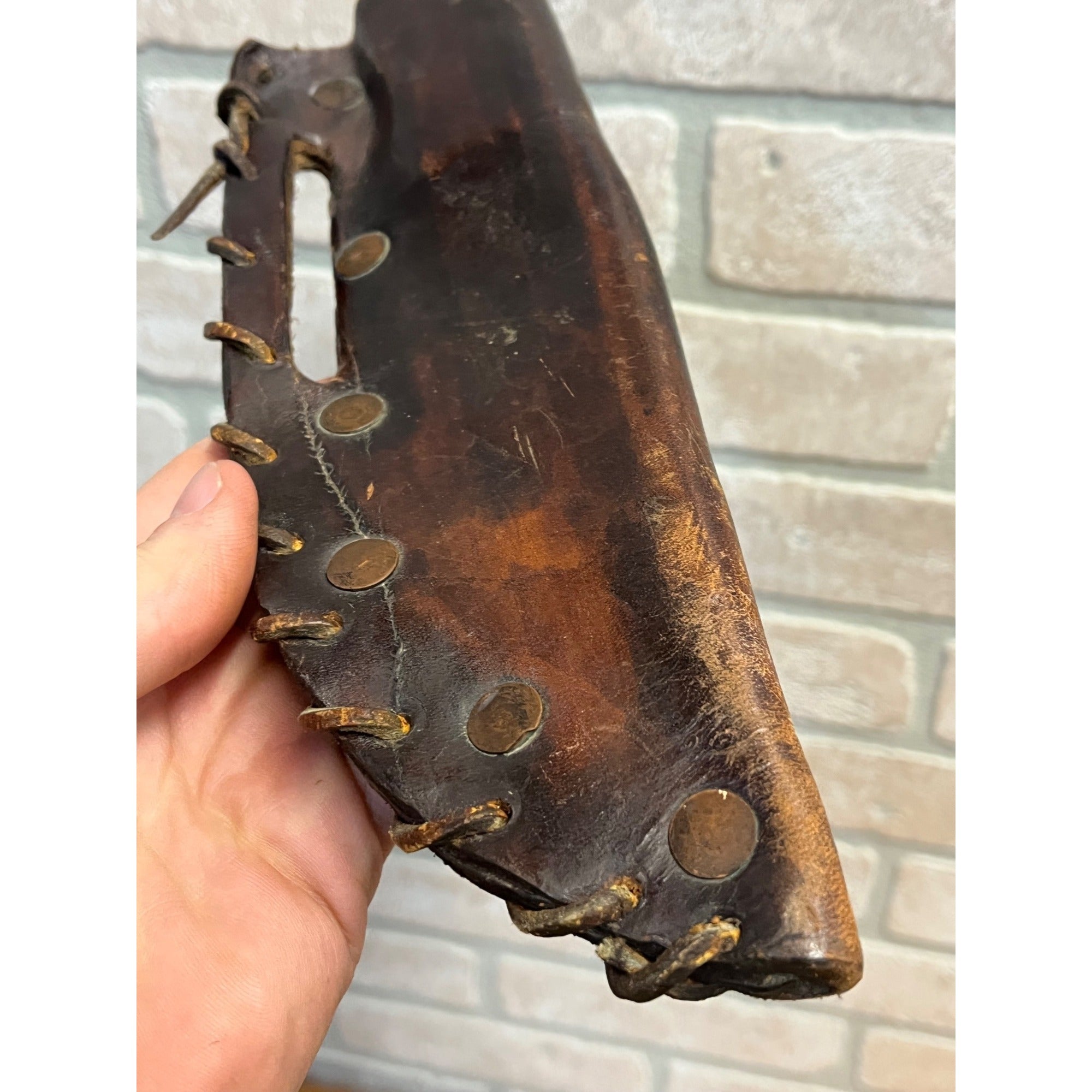 Vintage Fixed Hunting Camp Knife Wood Handle w/ Leather Sheath Beaded Native?