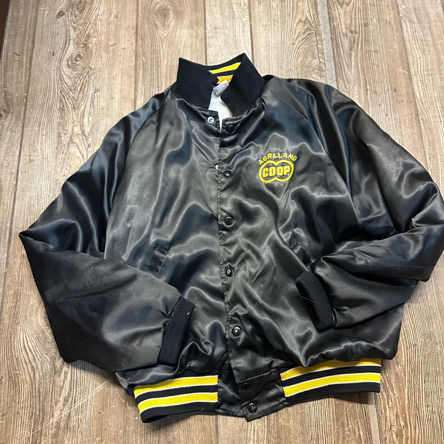 Vintage Black & yellow Agriland Co-Op Jacket Large Farming Advertising 1990s