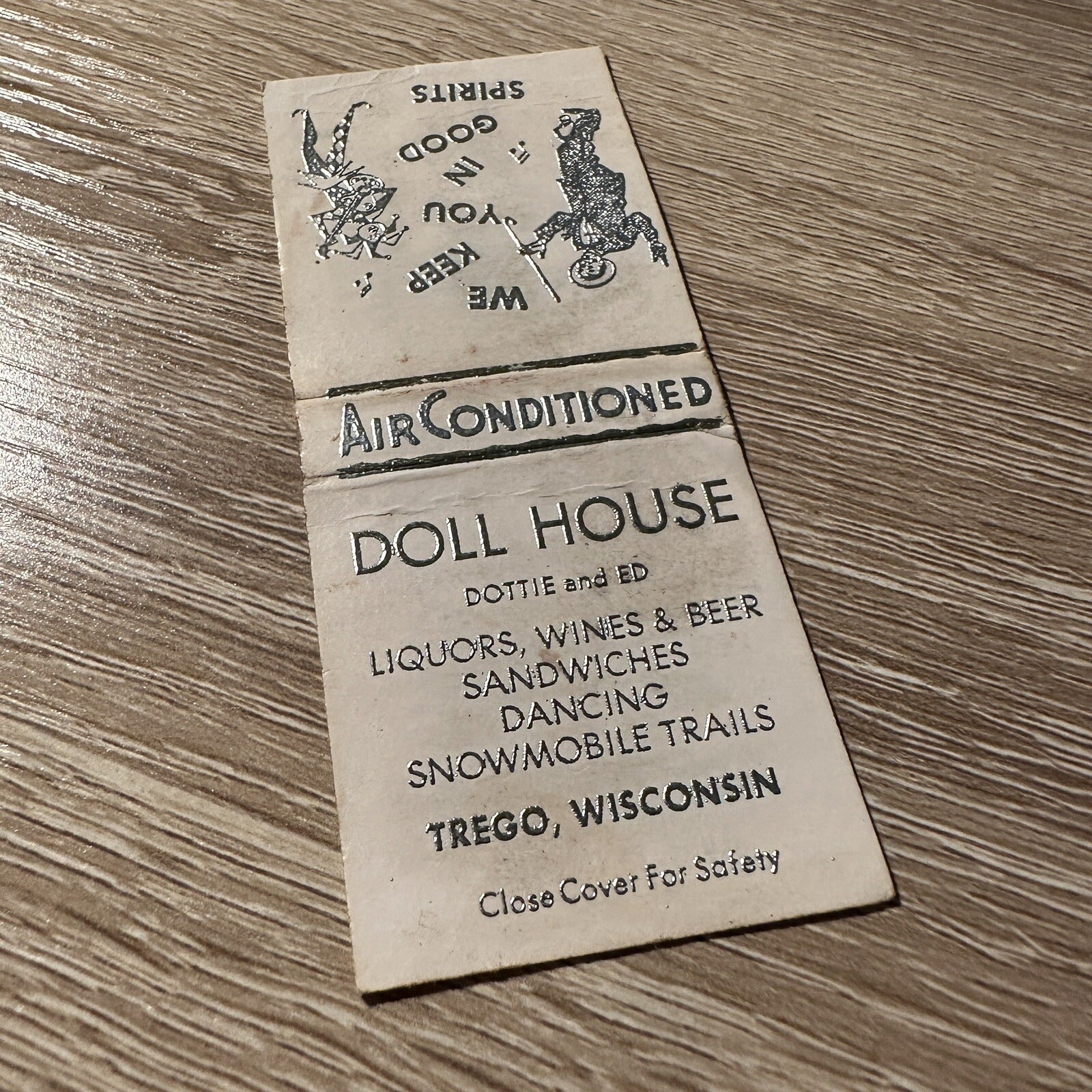 Vintage Doll House Trego Bar Wisconsin Advertising Matchbook