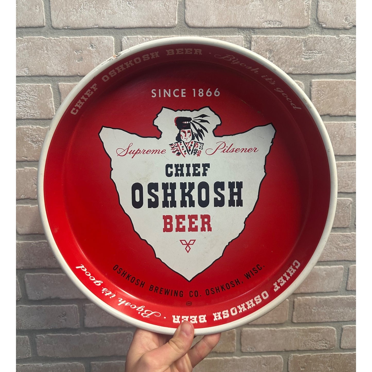 Vintage 1950s Chief Oshkosh Brewing Co. Beer 12" Advertising Serving Tray Wis WI