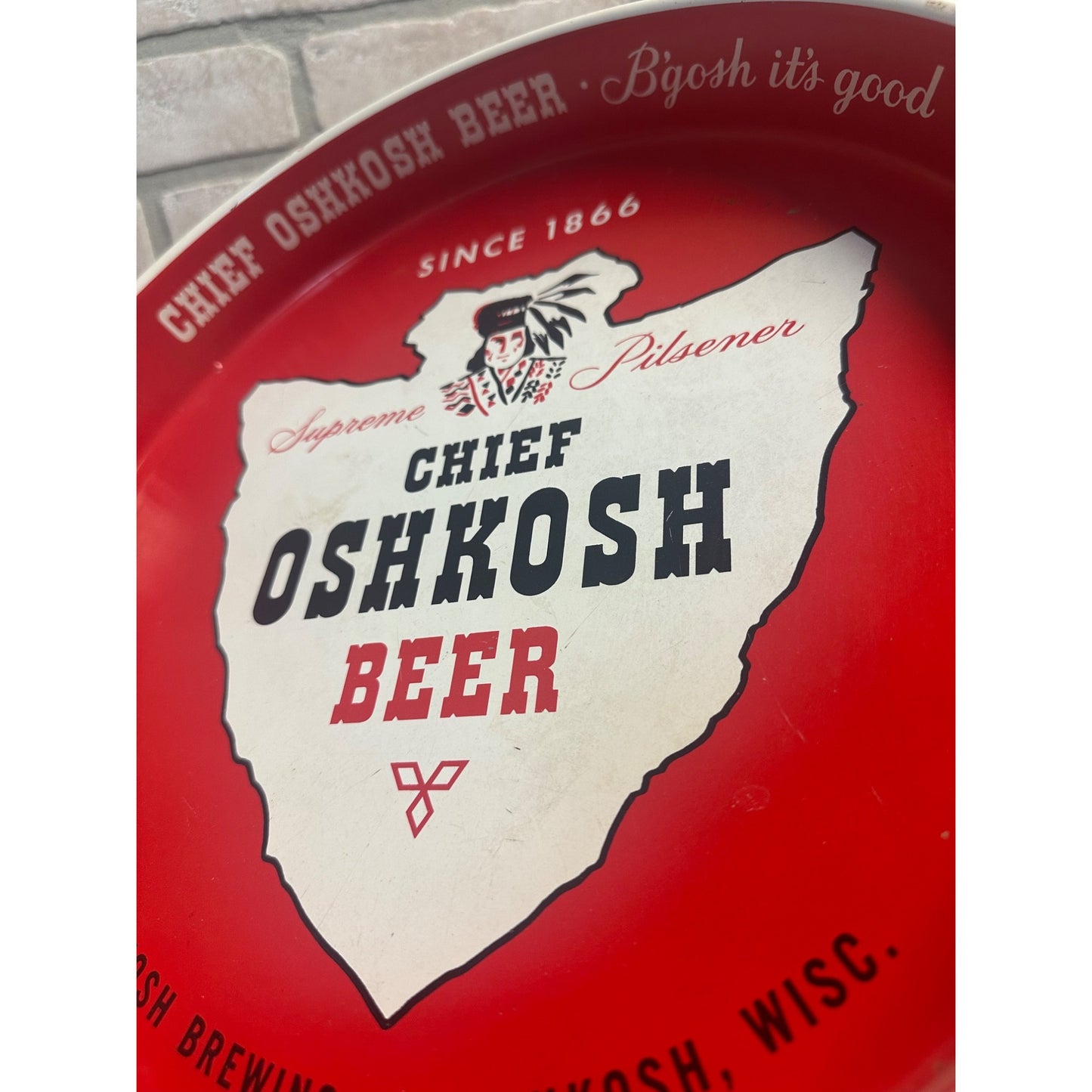 Vintage 1950s Chief Oshkosh Brewing Co. Beer 12" Advertising Serving Tray Wis WI