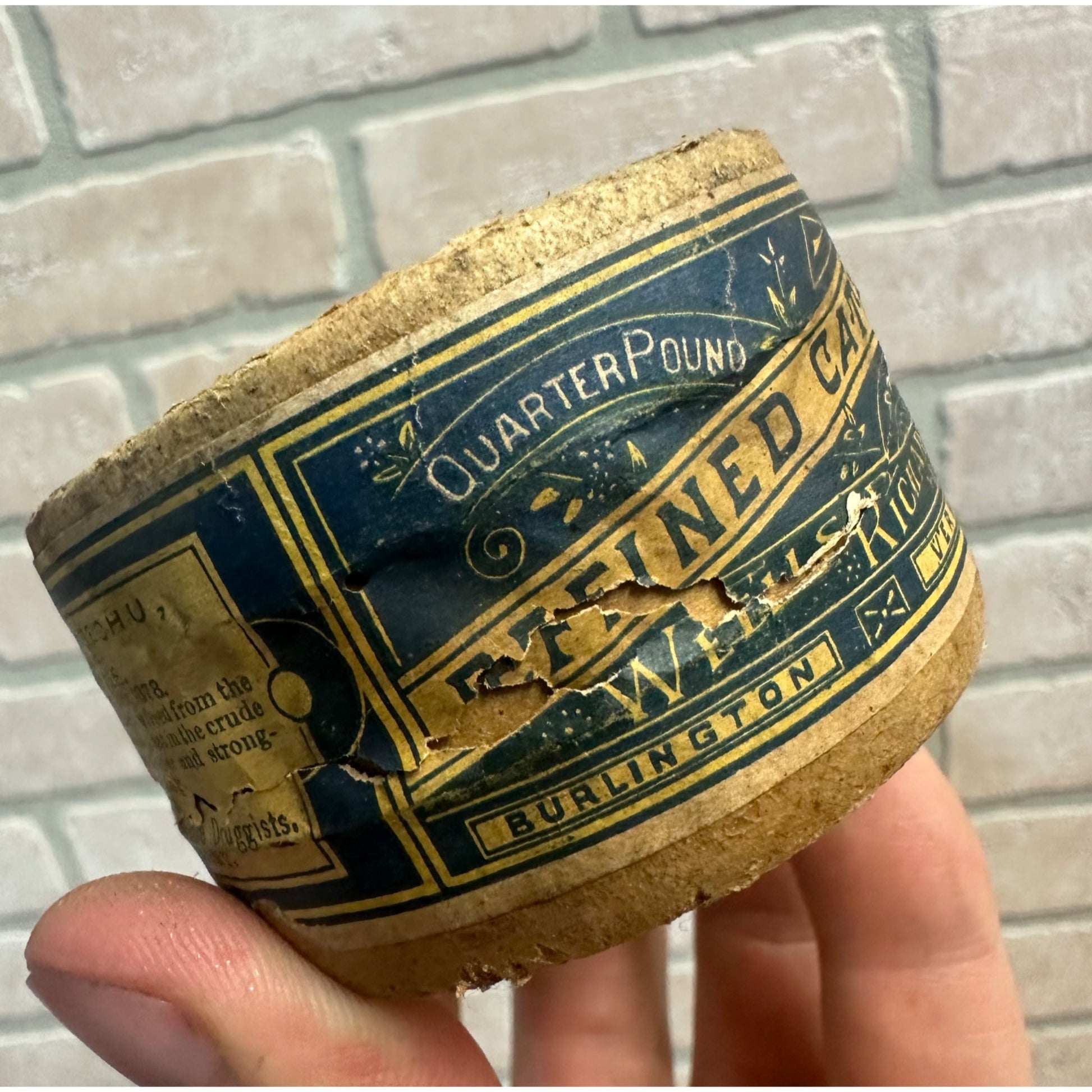 Antique 1800s Wells Richardson Refined Catechu 1/4 Lb Dye Container Paper Label