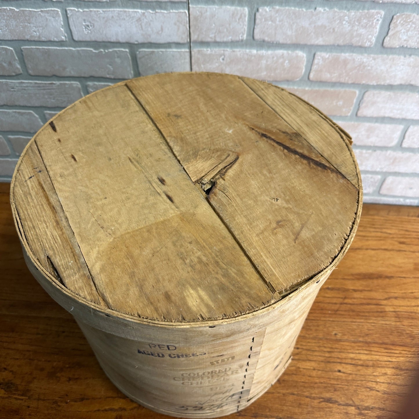 Vintage Wooden Cheese Wheel Crate Box Primitive Aged Cheddar Dairy