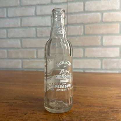 Vintage 7oz Sun Rise Beverages Clear Glass Soda Pop Bottle