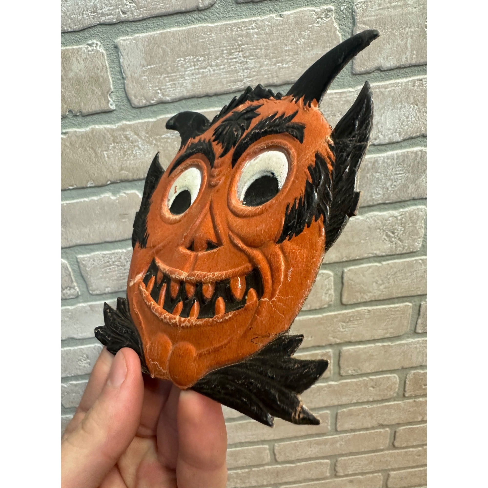 SCARCE Antique 1920s Halloween Devil Satan Diecut Cardboard Embossed German