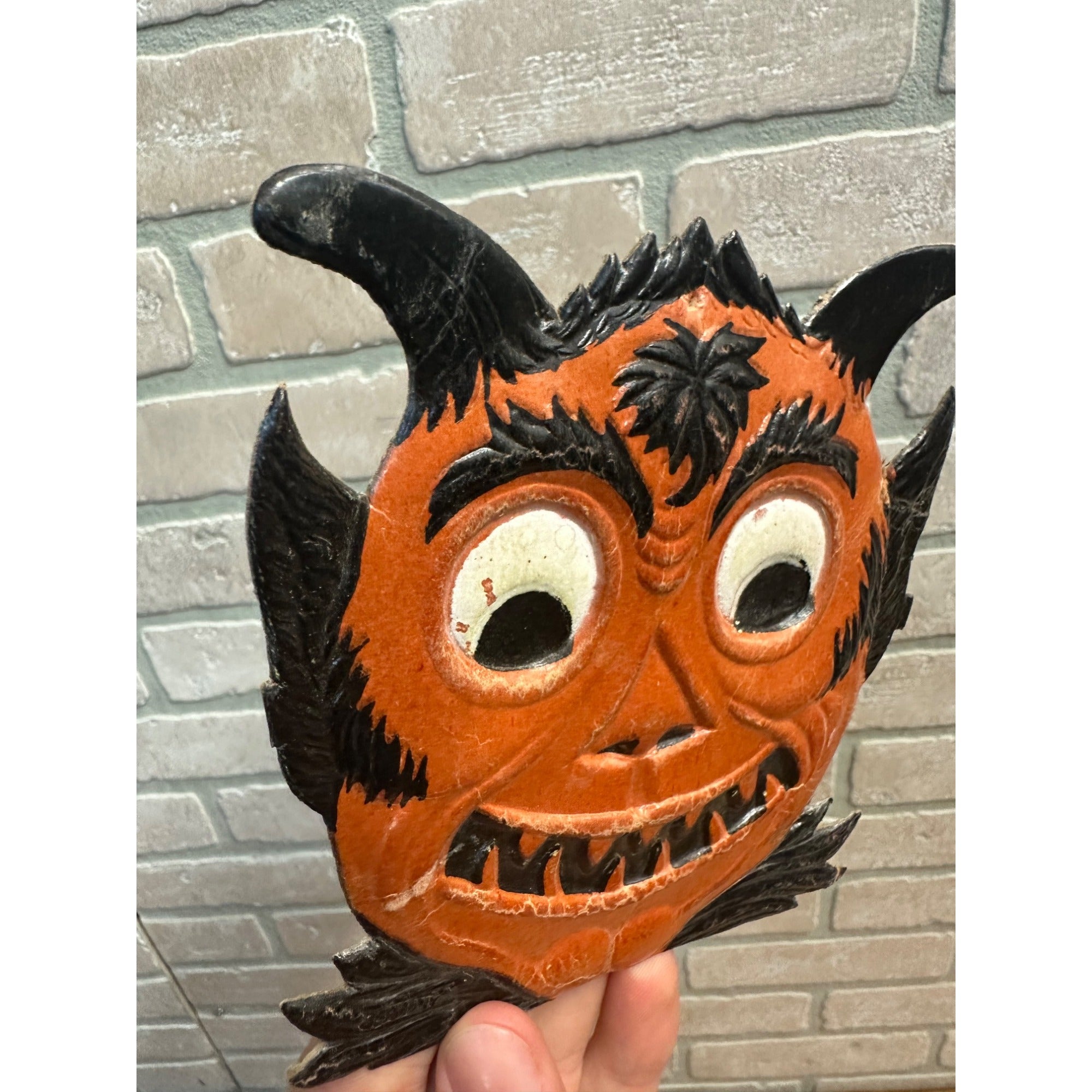 SCARCE Antique 1920s Halloween Devil Satan Diecut Cardboard Embossed German