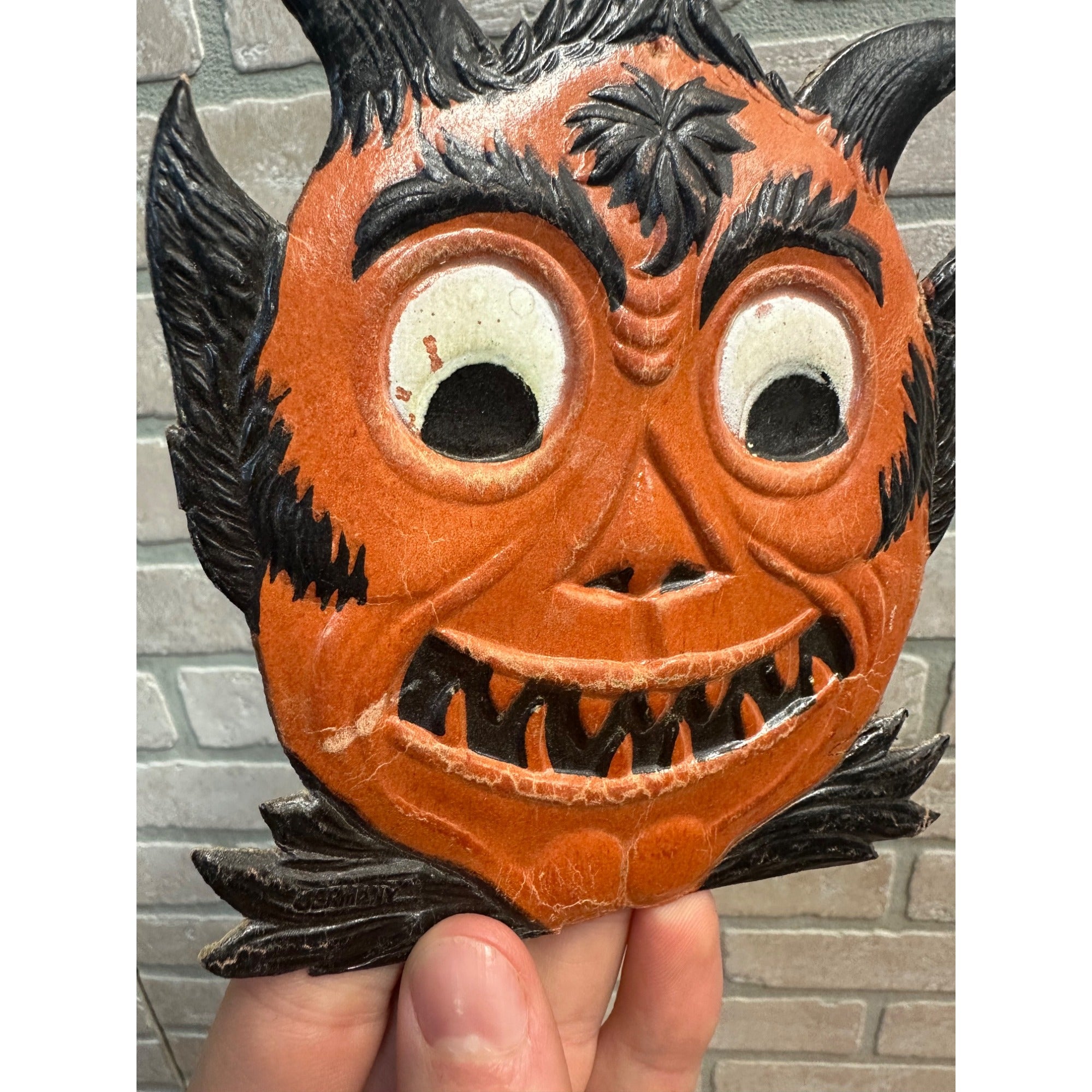 SCARCE Antique 1920s Halloween Devil Satan Diecut Cardboard Embossed German