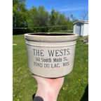 RARE Vintage The Wests Fond du Lac Wis Dairy Stoneware Advertising Butter Crock