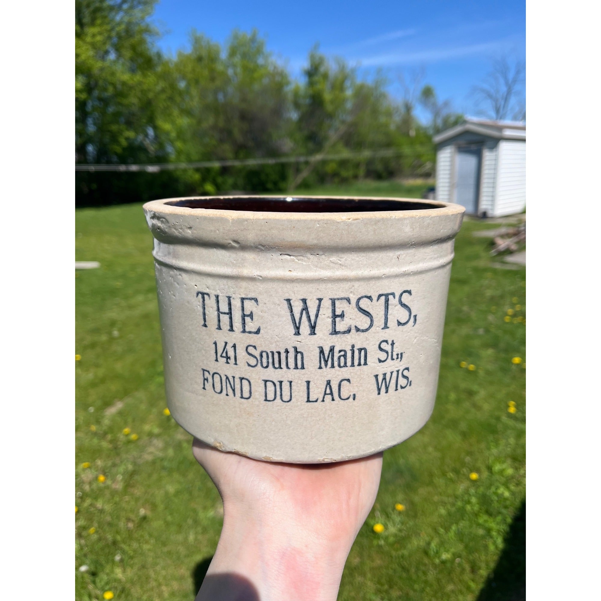 RARE Vintage The Wests Fond du Lac Wis Dairy Stoneware Advertising Butter Crock