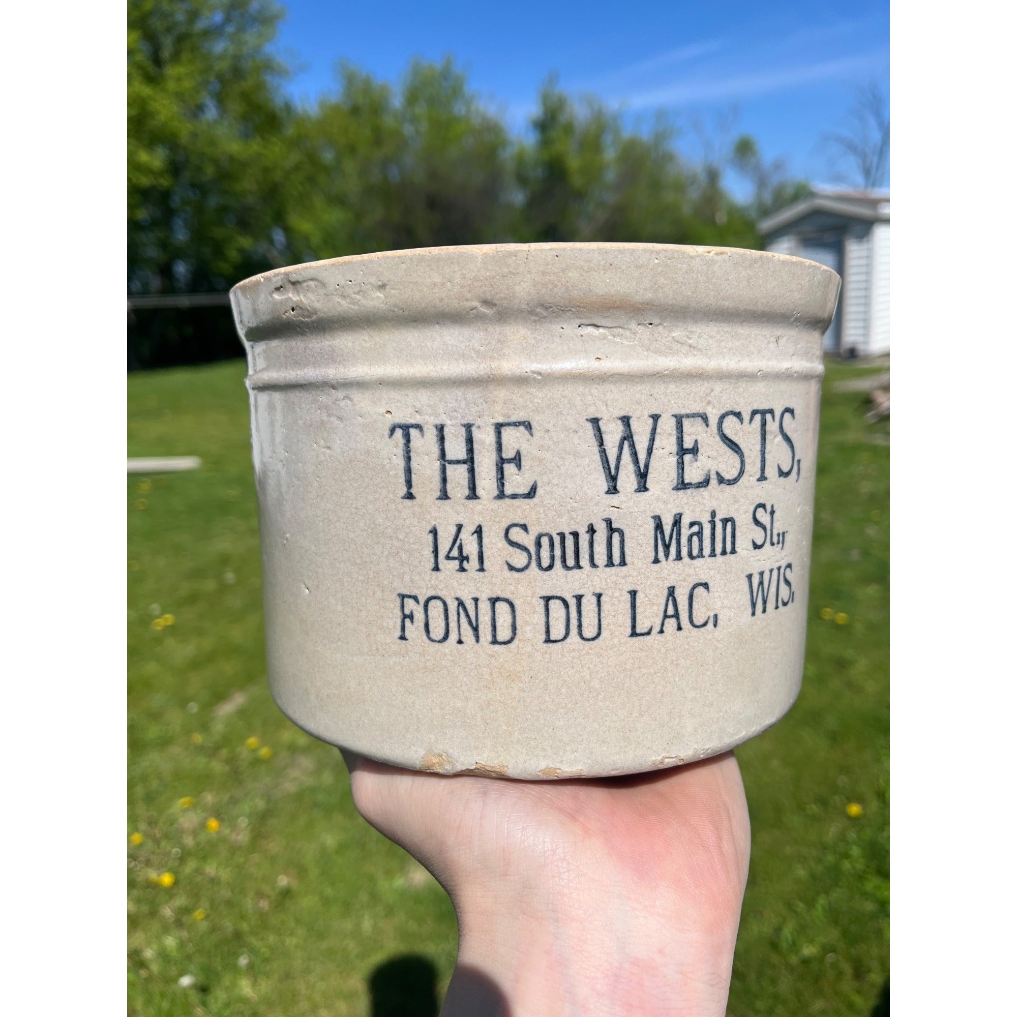 RARE Vintage The Wests Fond du Lac Wis Dairy Stoneware Advertising Butter Crock