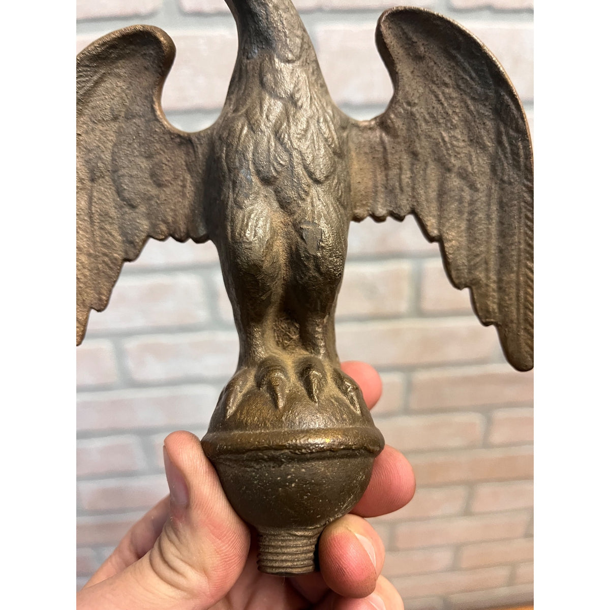 Vintage Antique American Bald Eagle Heavy Brass 2lbs Flagpole Topper Finial 6"