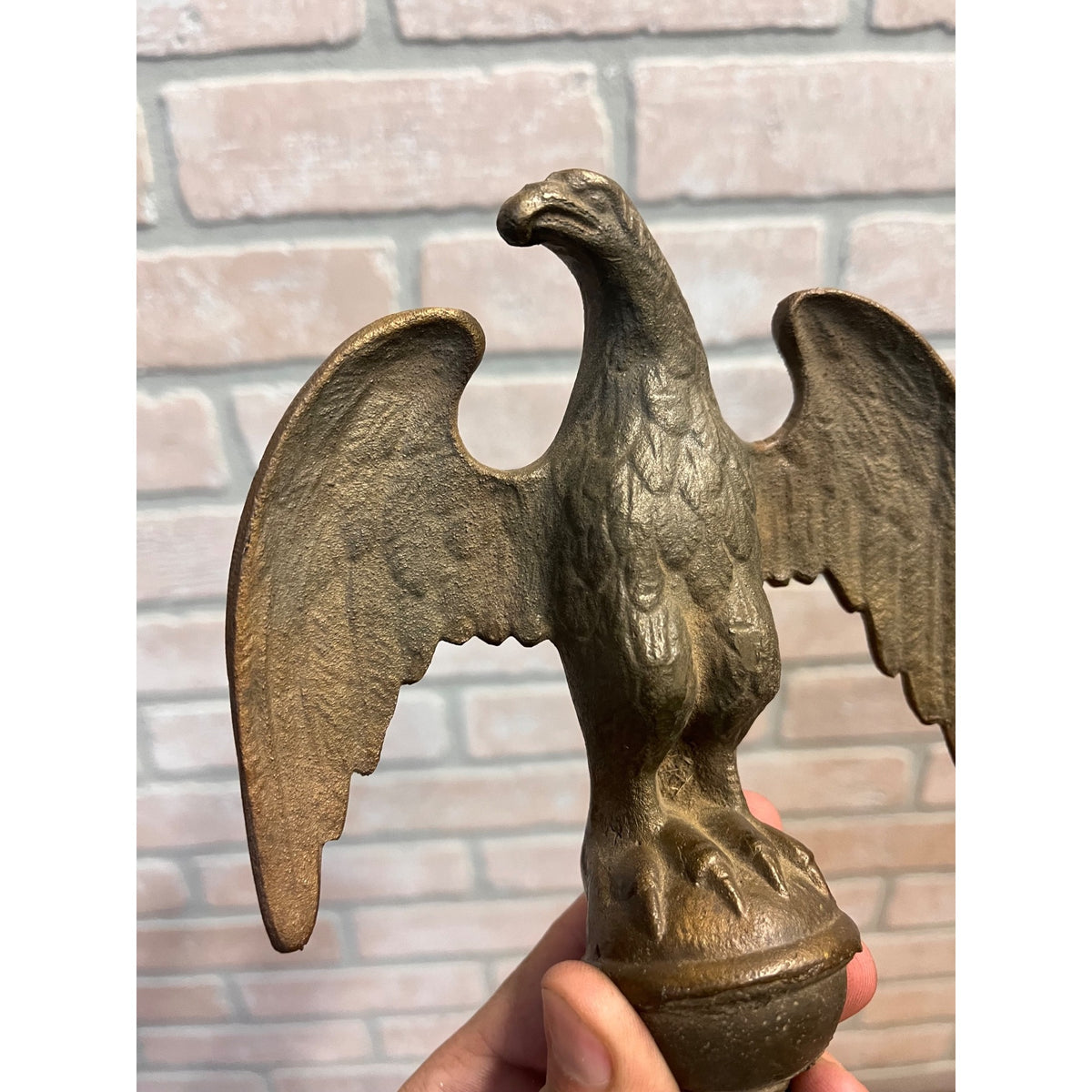 Vintage Antique American Bald Eagle Heavy Brass 2lbs Flagpole Topper Finial 6"