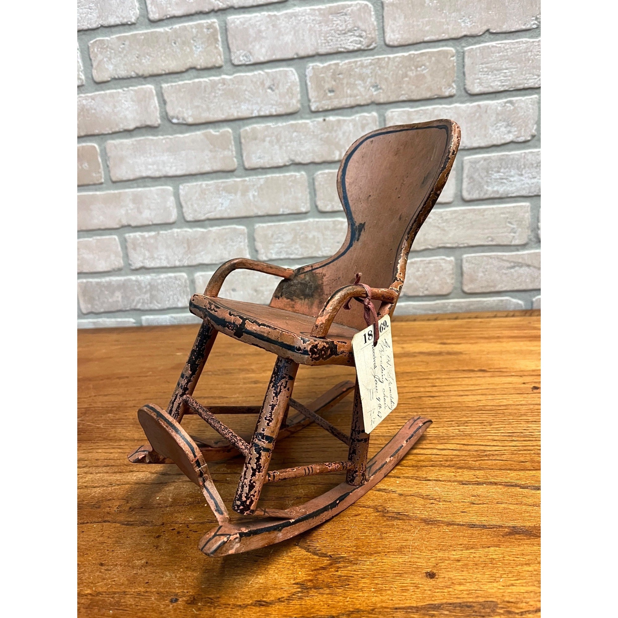 Original Patent Model Rocking Chair 1869 Wooden Salesman Sample w/ Tag Antique