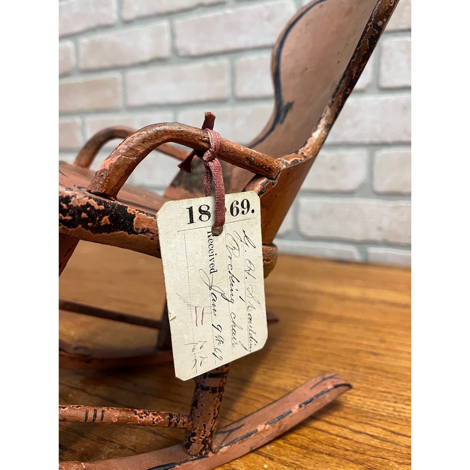 Original Patent Model Rocking Chair 1869 Wooden Salesman Sample w/ Tag Antique