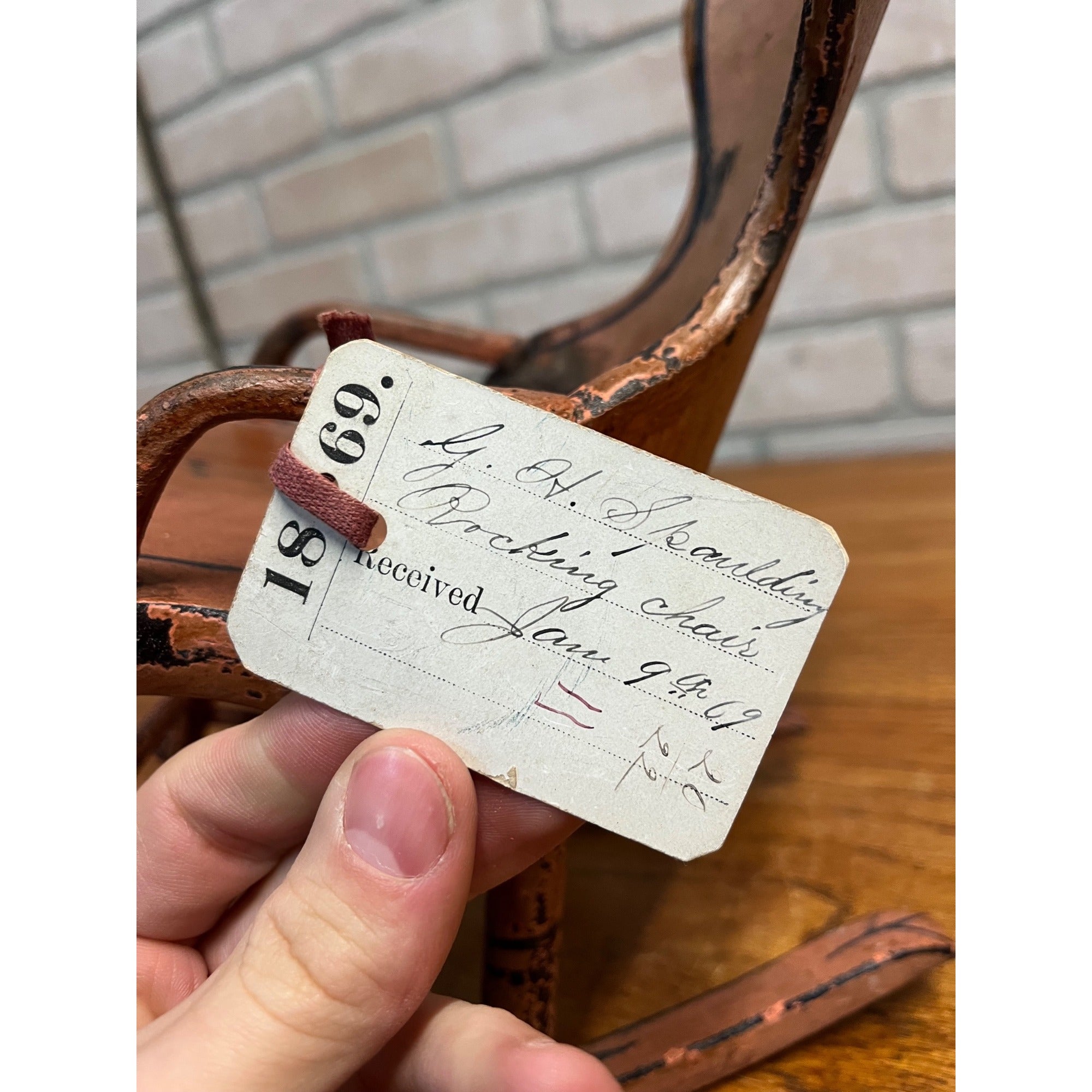 Original Patent Model Rocking Chair 1869 Wooden Salesman Sample w/ Tag Antique