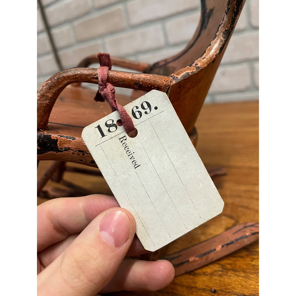 Original Patent Model Rocking Chair 1869 Wooden Salesman Sample w/ Tag Antique